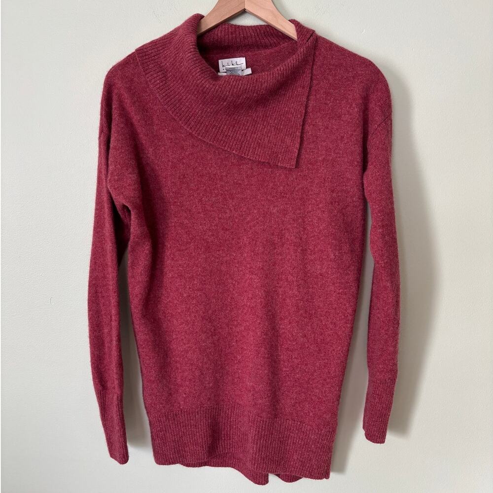 Nicole Miller Cashmere Split Turtleneck Sweater Red Small